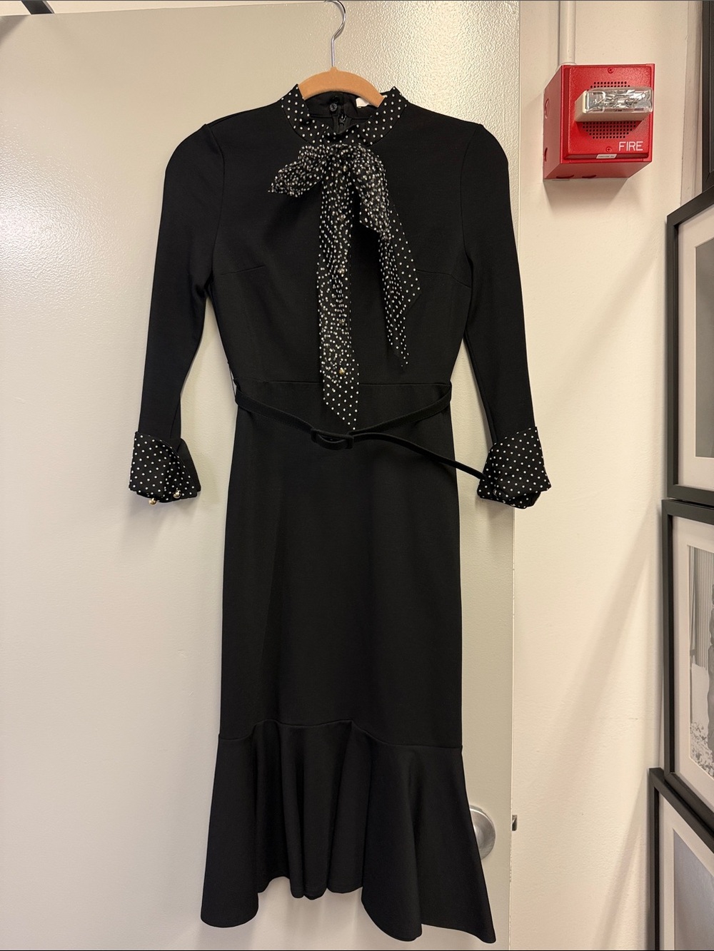 ERDEM Black Polka Dot Tie-Neck Midi Dress